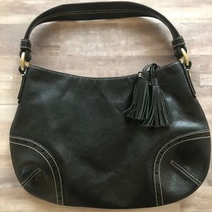 Talbots Black Leather Hobo Handbag